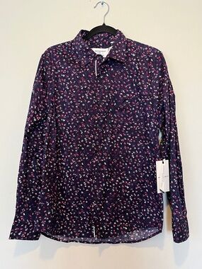 Paper Denim & Cloth Men Slim Fit Long Sleeves Navy Floral Button Down Shirt Sz M
